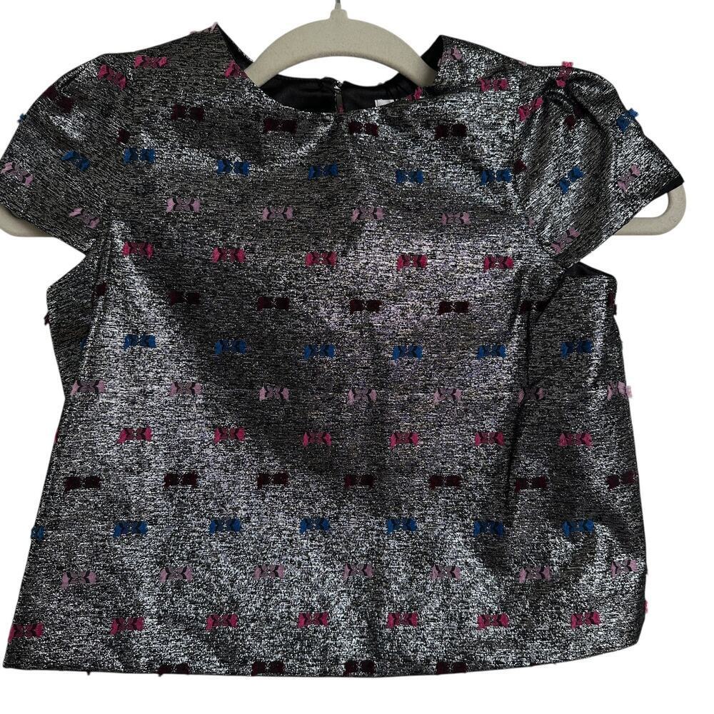 Milly Minis Girls Metallic Silver & Colorful Bows Cap Sleeve Blouse, Size 7, NWT